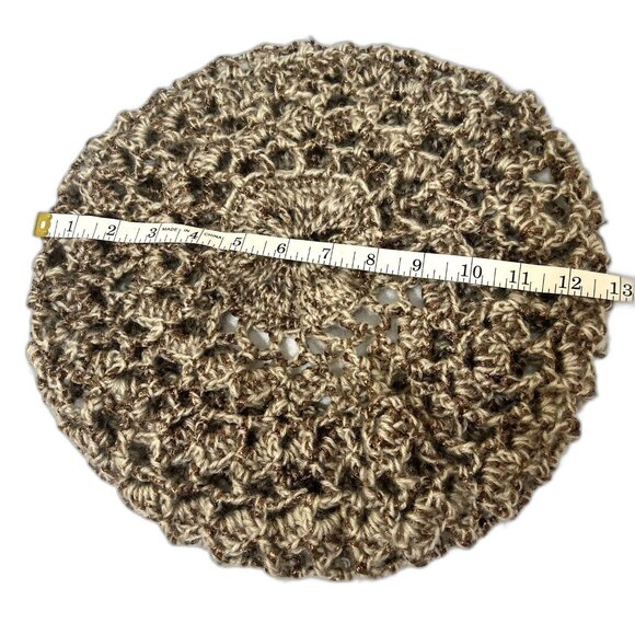 New Handmade Crochet Slouchy Beret Hat Tan Metallic Brown Boho Unisex - Picture 7 of 8